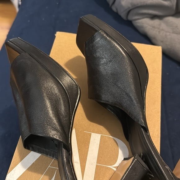 Zara leather heel platform mules black size 9US/40 - Picture 10 of 15